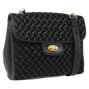 Authentic BALLY Shoulder Bag Leather Suede Black Gold